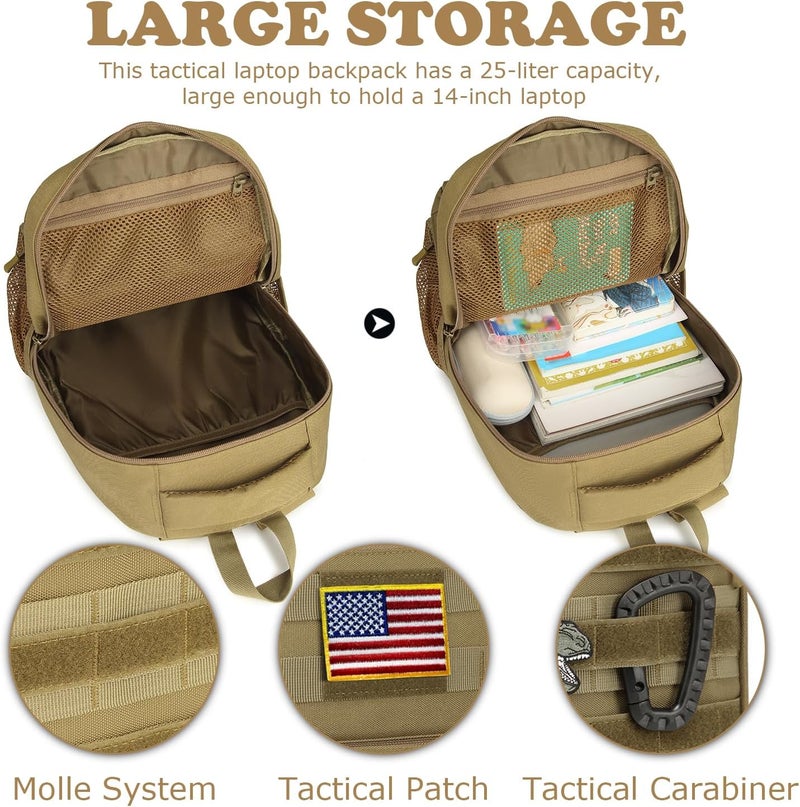 XINTREY Kids tactical Backpack for Boys School Bag 20L mini Children Backpack for Outdoor Camping Travel (Brown) - Image 4